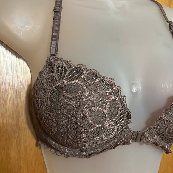 VS PINK Mocha Lace Push Up Front Close Racerback Bra 32D - Picture 2 of 9